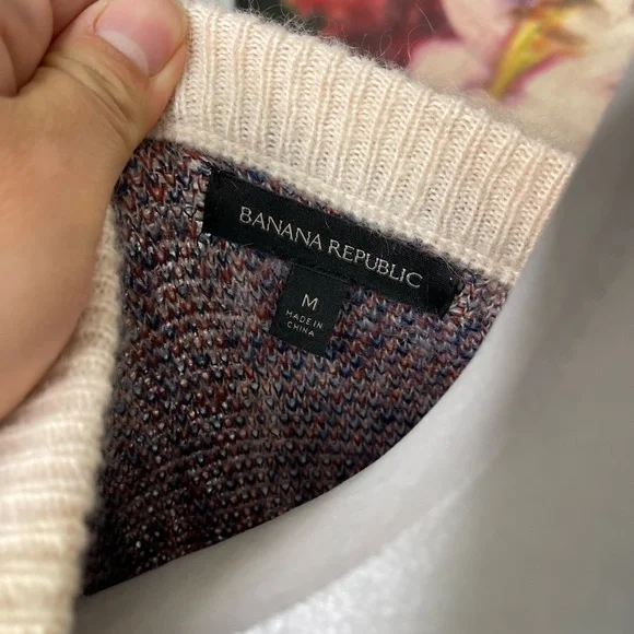 Banana Republic Red Plaid Alpaca Wool Fuzzy V neck Oversized Sweater Sz M Preppy - Picture 6 of 8